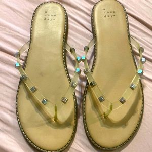 A New Day sandals, clear straps adorned with silver studs size 9